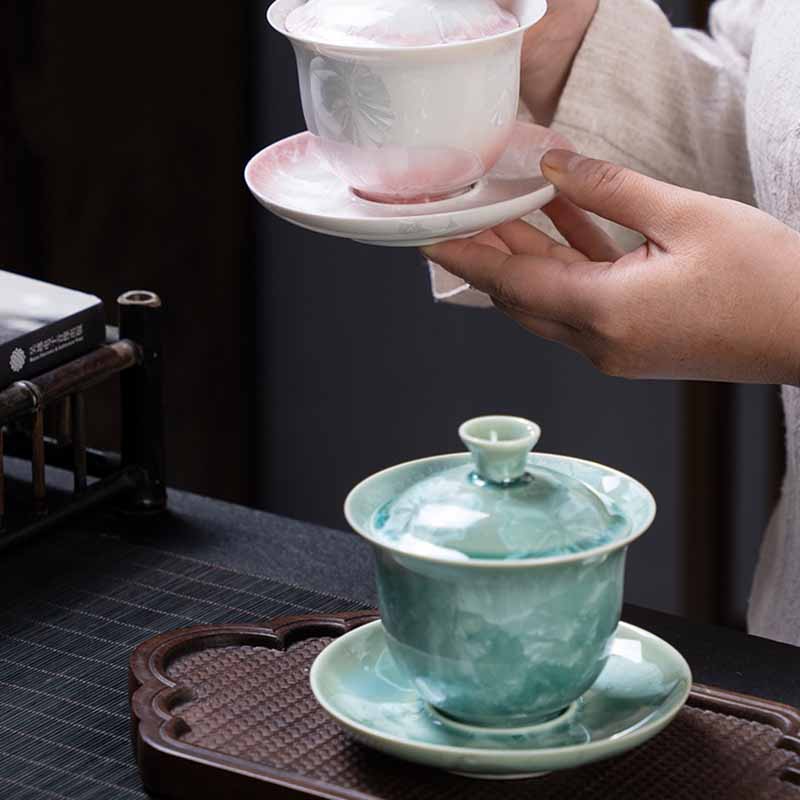 Traditional Ceramic Sancai Gaiwan Tea Cup 180ml for Meditation