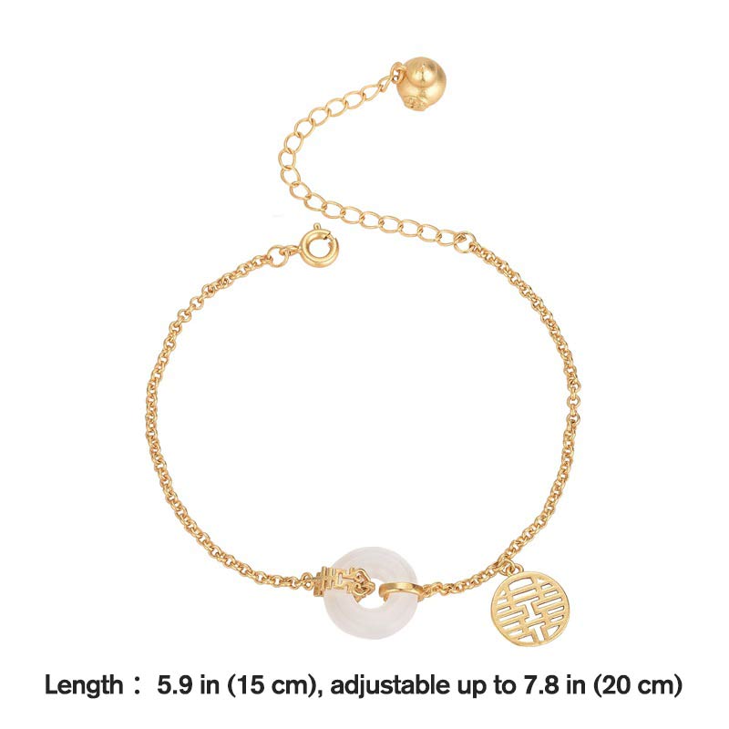 White Jade Double Happiness Fortune Jade Bracelet