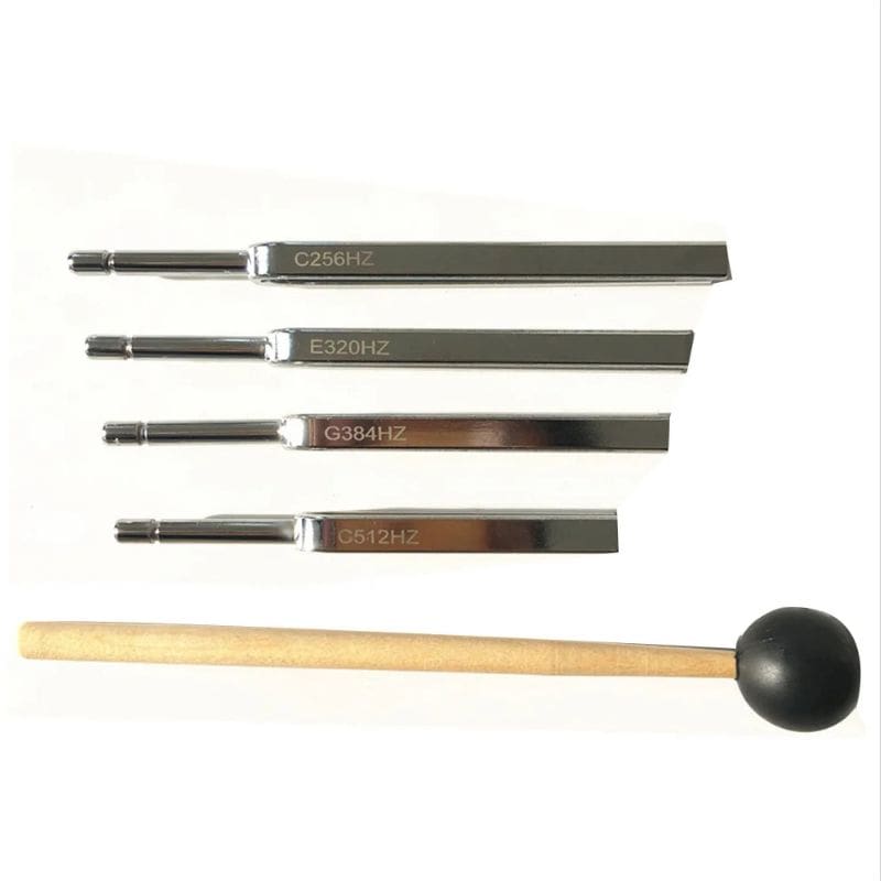 Metal cutting tools with wooden mallet and black head for Tuning Fork Set use