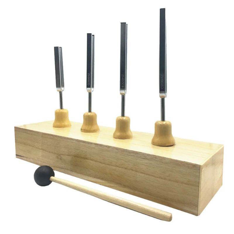 Wooden resonance box with metal chimes and striker for Tuning Fork Set