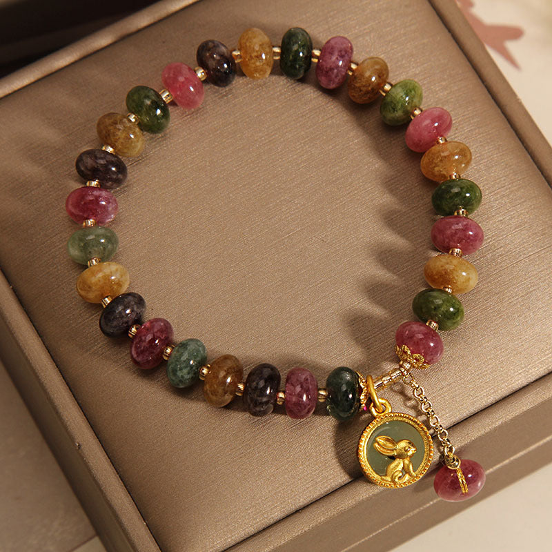 Tourmaline Positive Rabbit Charm Bracelet 14-16cm Wrist
