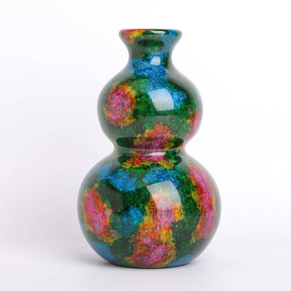 25cm Seven-Color Jade Vase with Base for Zen Decor