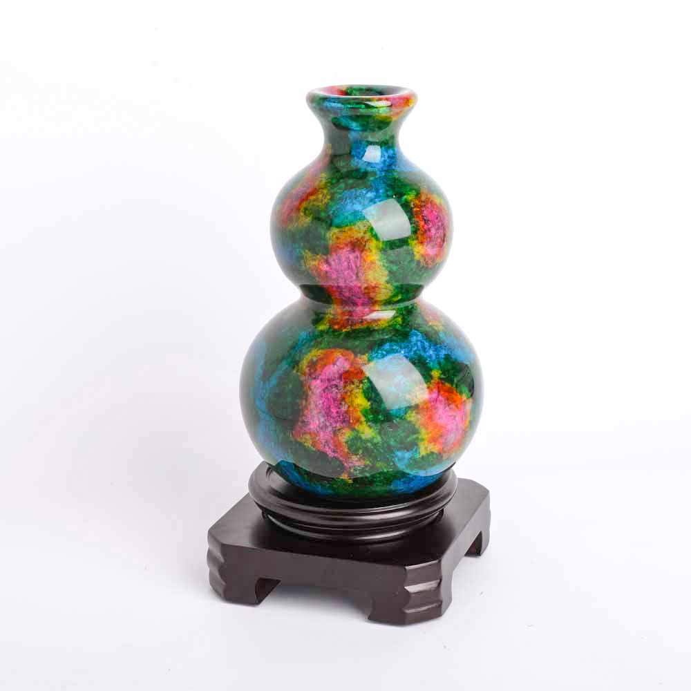 25cm Seven-Color Jade Vase with Base for Zen Decor