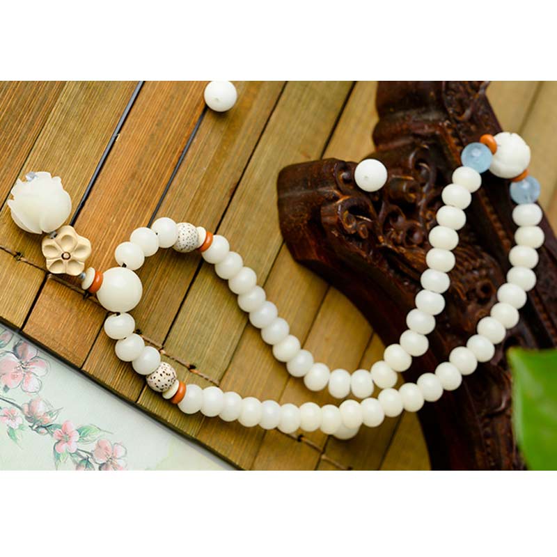 Unisex Lotus Bracelet with White Jade, Bodhi Seed & Blessings