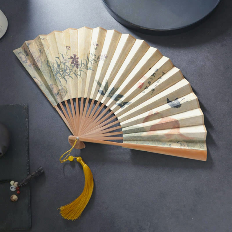 26.6cm Butterfly Cat Flower Chinese Folding Fan