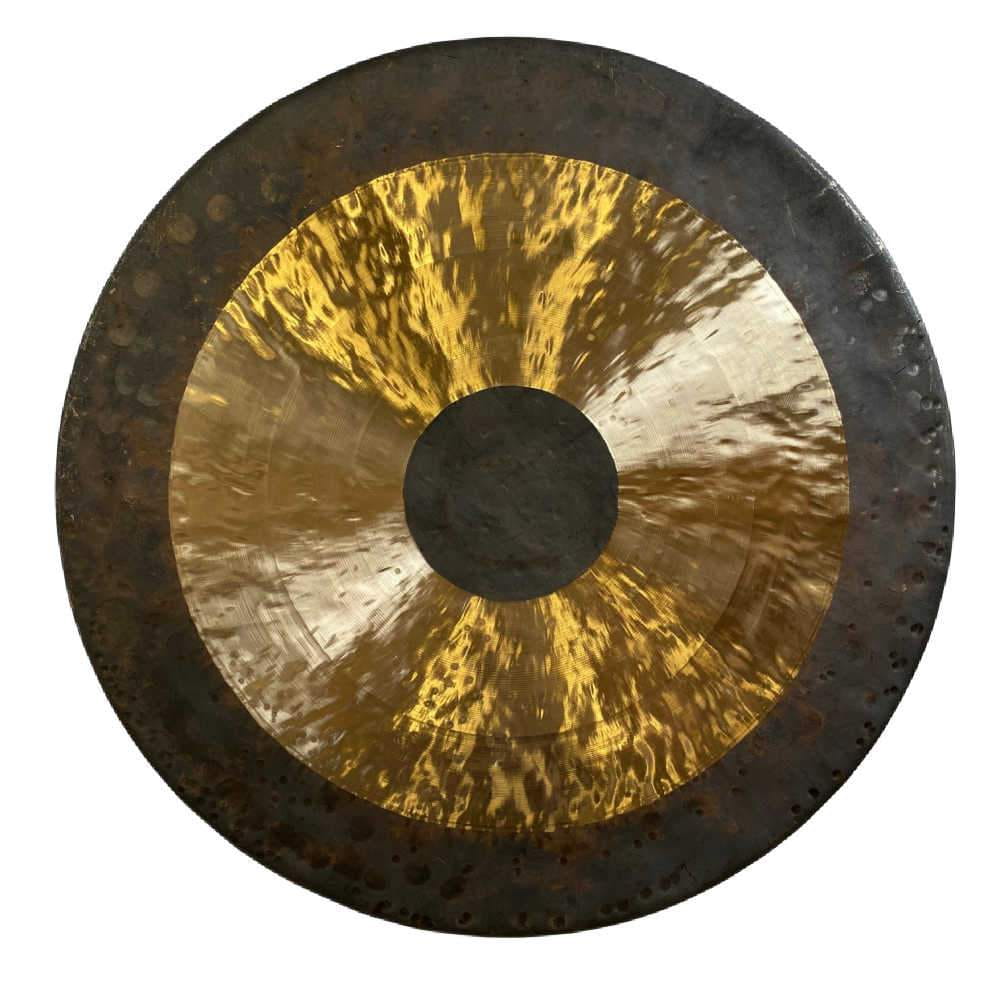 Traditional Chinese gong with golden center and dark rim for sound and percussion