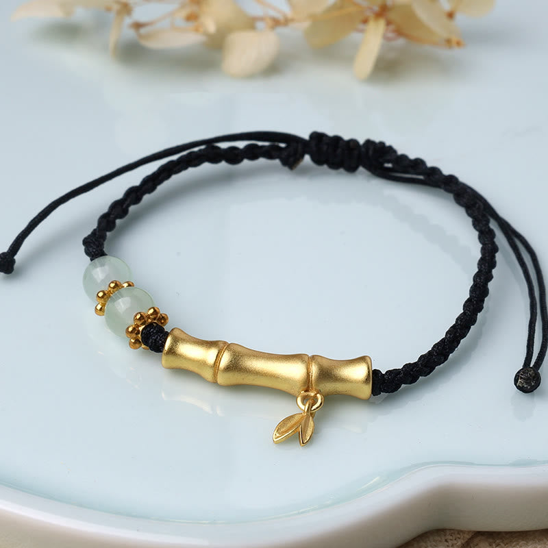 Jade Luck Strength Bracelet with Bamboo Design and Red String