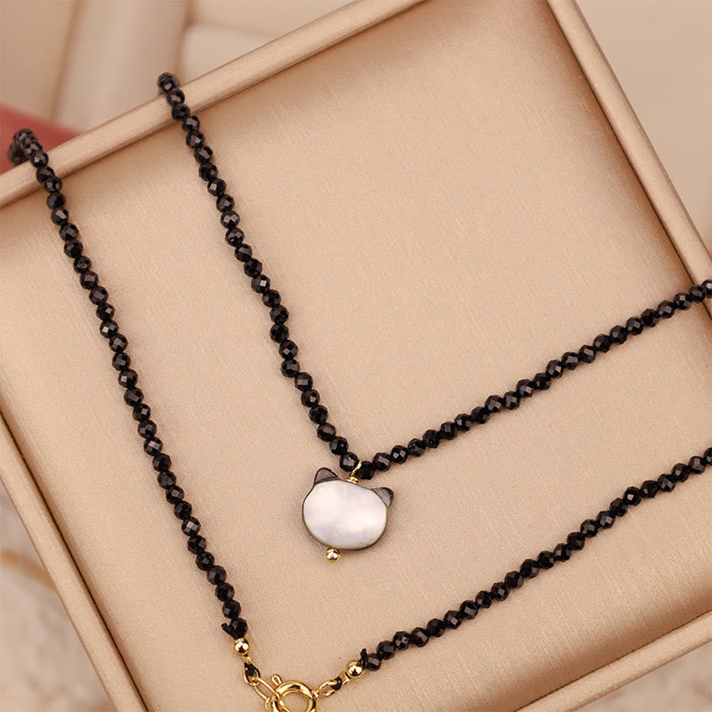 Black Spinel Cat Motivate Choker Necklace 38cm