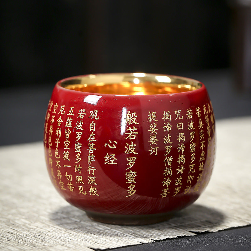 Heart Sutra Ceramic Meditation Tea Cup 130ml Red or Blue