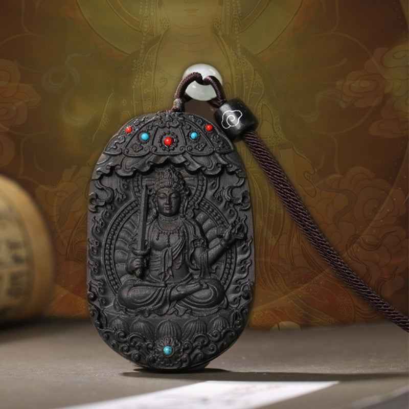 Chinese Zodiac Agarwood Necklace with Om Mani Padme Hum Pendant