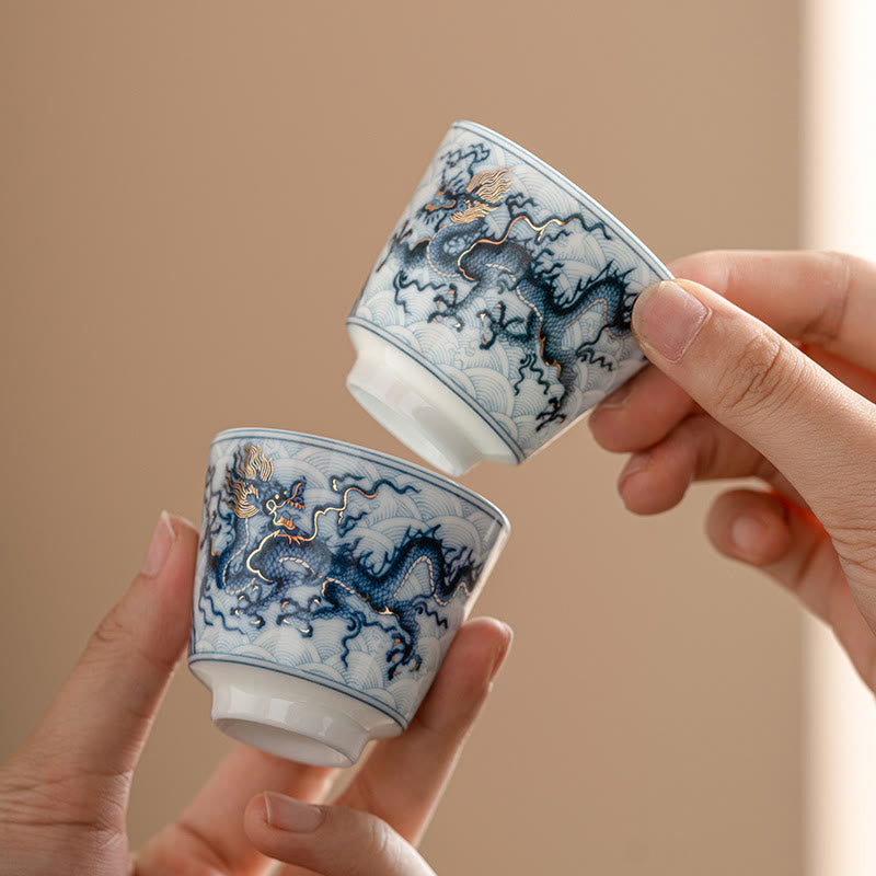 Small Blue White Dragon Ceramic Teacup | 45ml Kung Fu Tea
