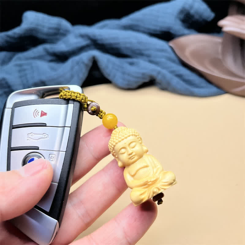 Tathagata Buddha Serenity Boxwood Spiritual Keychain