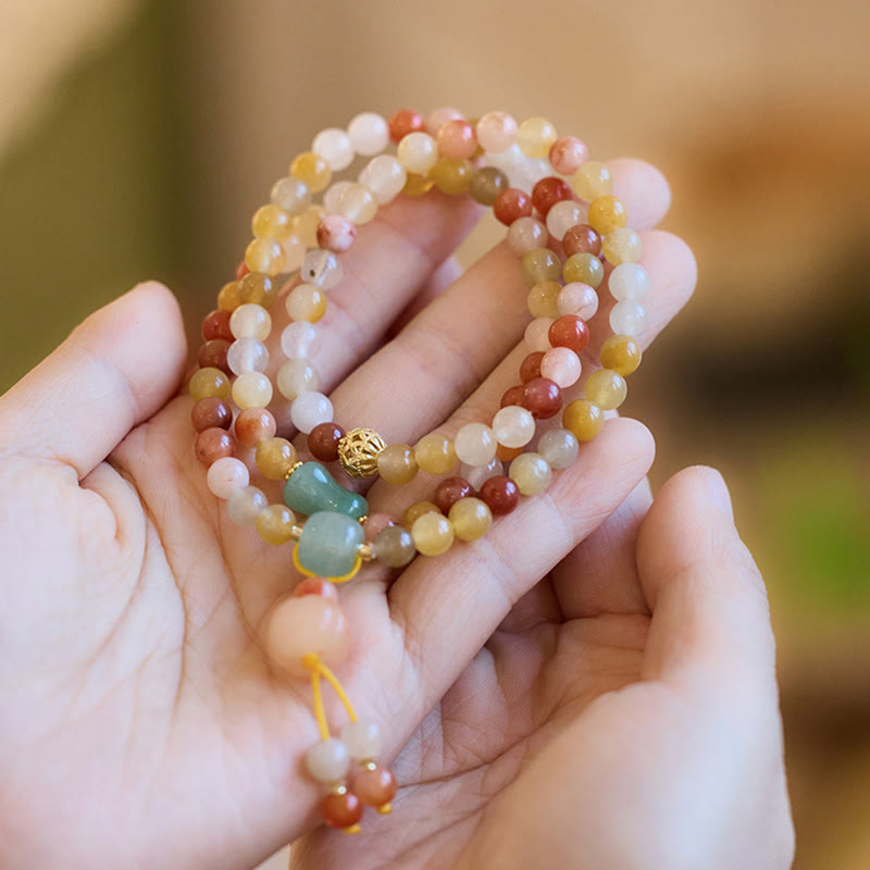 Golden Silk Jade Triple Wrap Bracelet for Wealth & Luck