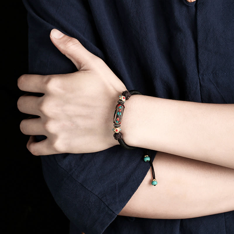 Unisex Tibetan Turquoise Om Mani Padme Hum Strength Bracelet