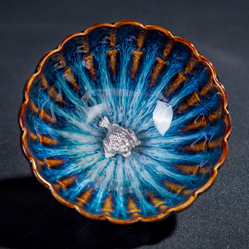130ml Lotus Dragon Ceramic Tea Cup with Auspicious Inlaid Art