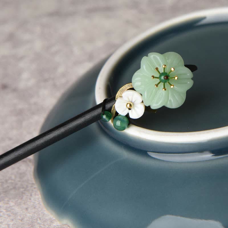 Green Aventurine Flower Agate Positivity Hairpin - Luck & Balance