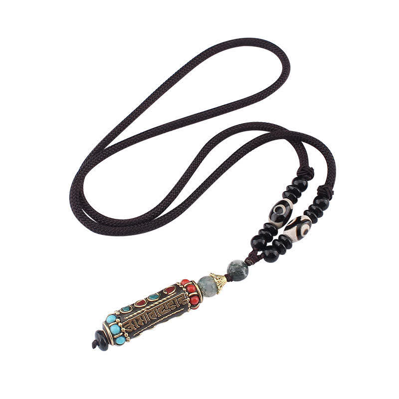 Om Mani Padme Hum Necklace | Wenge Wood Dzi Bead Pendant