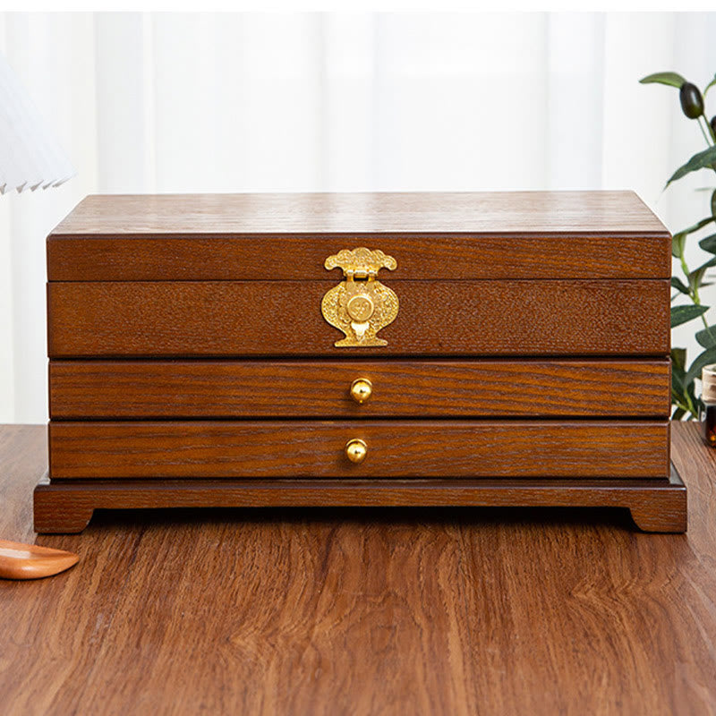 Three-Layer Wooden Jewelry Box for Zen Decor Storage
