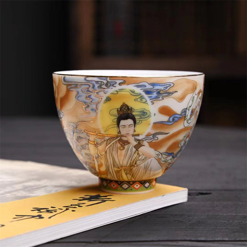 Dunhuang Flying Apsaras Ceramic Tea Cup 100ml Zen Decor