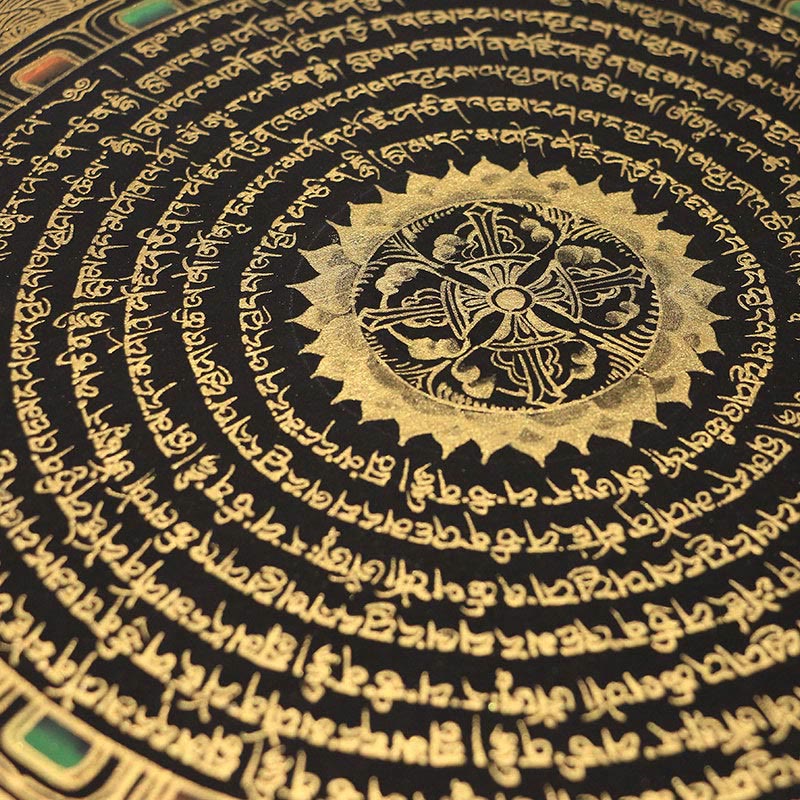27cm Tibetan Thangka Painting with Six True Words Scripture | Meditation Decor