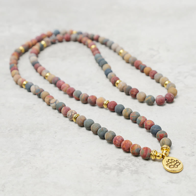 108 Beads Picasso Jasper Courage Lotus Bracelet