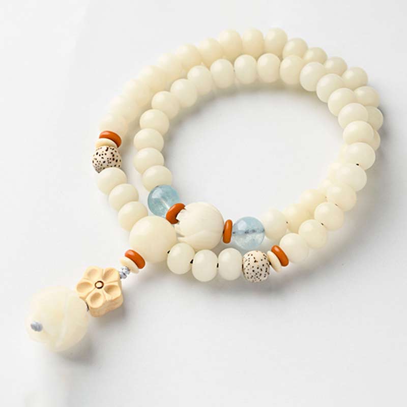 Unisex Lotus Bracelet with White Jade, Bodhi Seed & Blessings