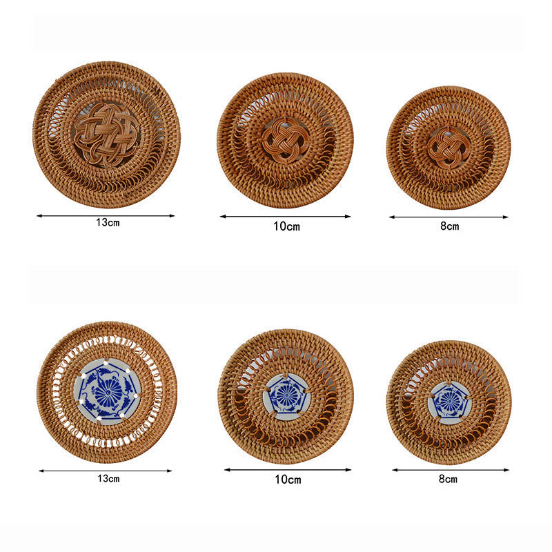 Ceramic Flower Pattern Rattan Cup Mat | 10cm Coaster