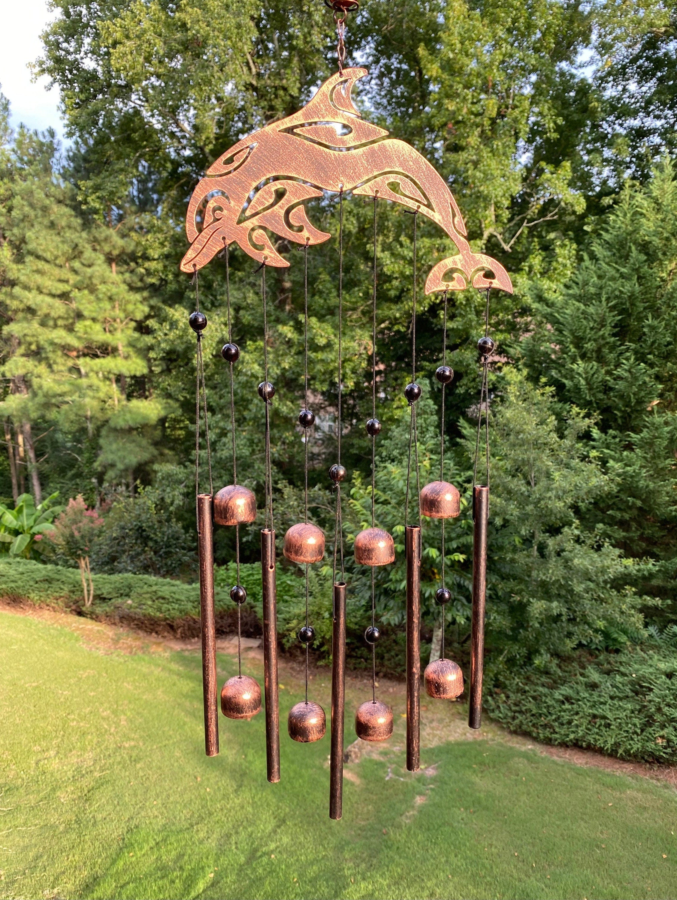 Copper Dolphin Wind Chime with Bells for Garden Peace 28’’ Home Decor