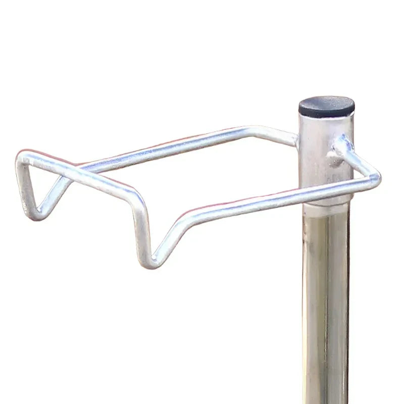 White metal bike rack mounted on a pole for 28 inch Gong Instrument Stand with Carry Bag