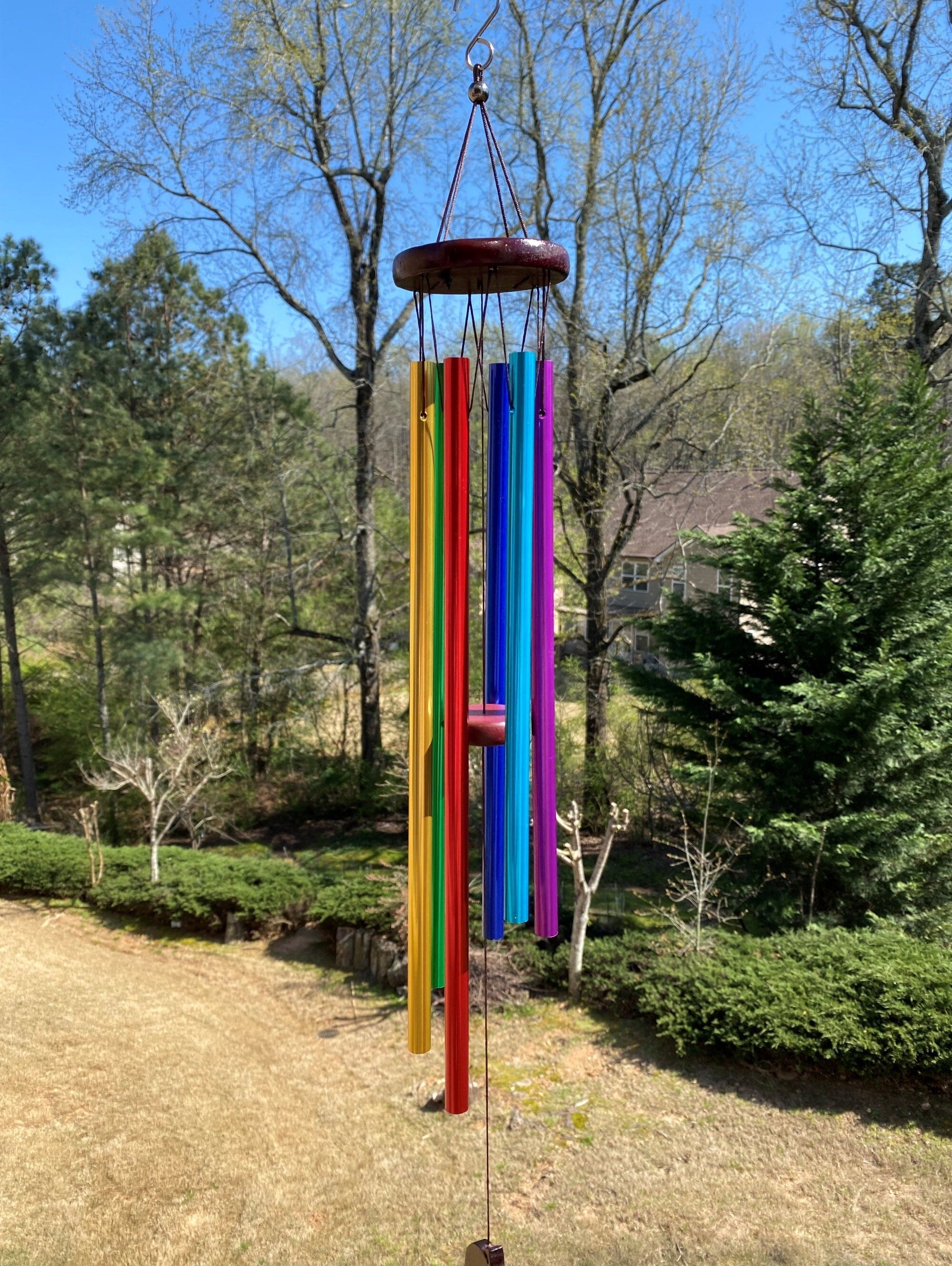 Rainbow Metal Wind Chimes with Tubes for Peace Hanging Decor 28 Inches Long