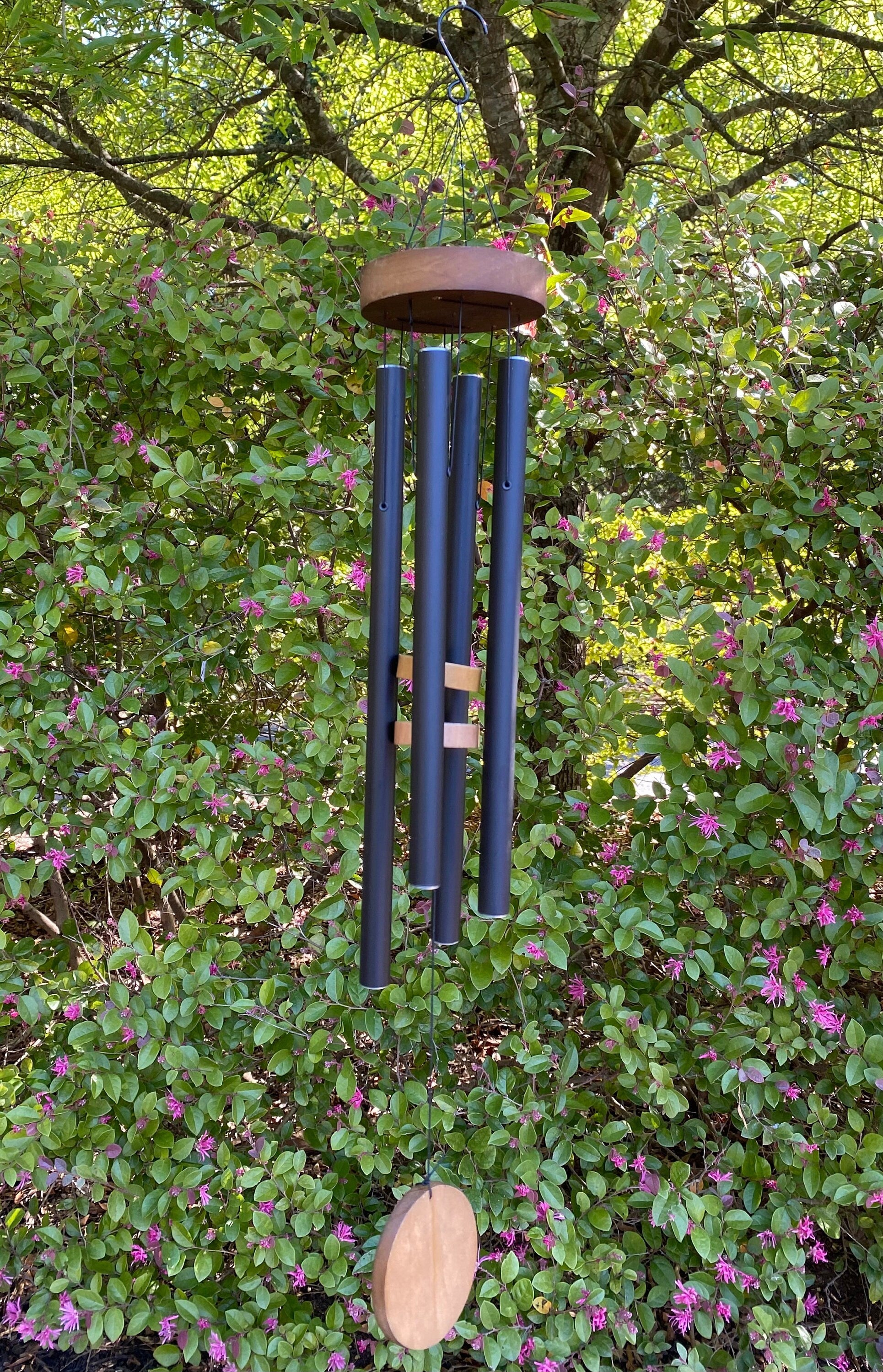 Blue wind chimes with wooden top and bottom for the 28 Personalized Copper Wind Chimes Gift