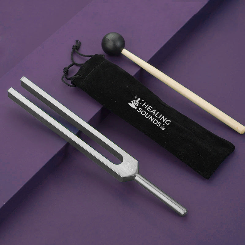 Tuning fork with black pouch and striker ball for 282.54 Hz Mercury Planet Throat Chakra