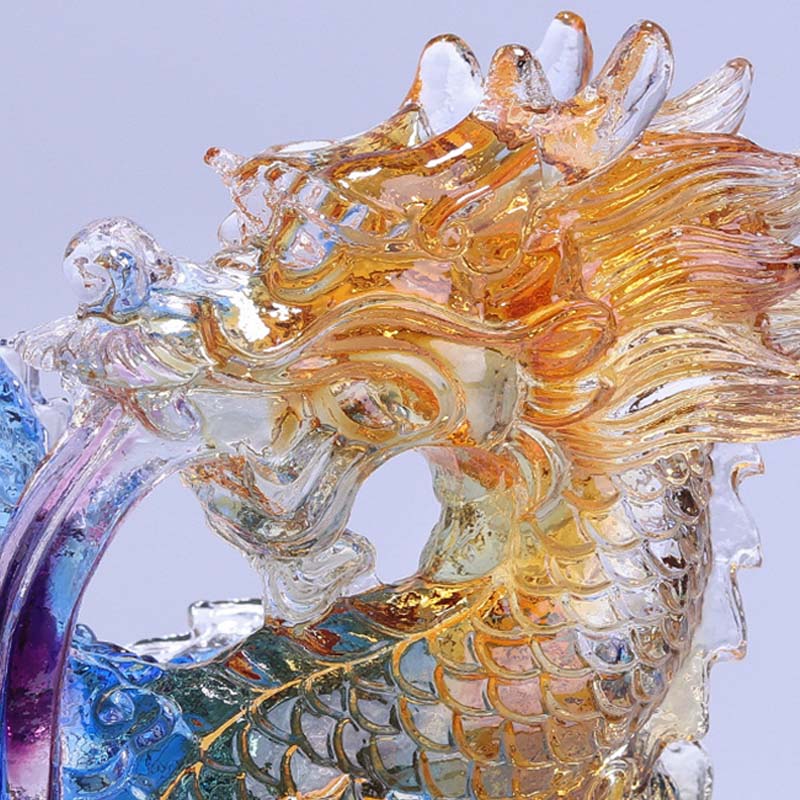 Handmade Liuli Dragon Crystal Art Piece for Protection