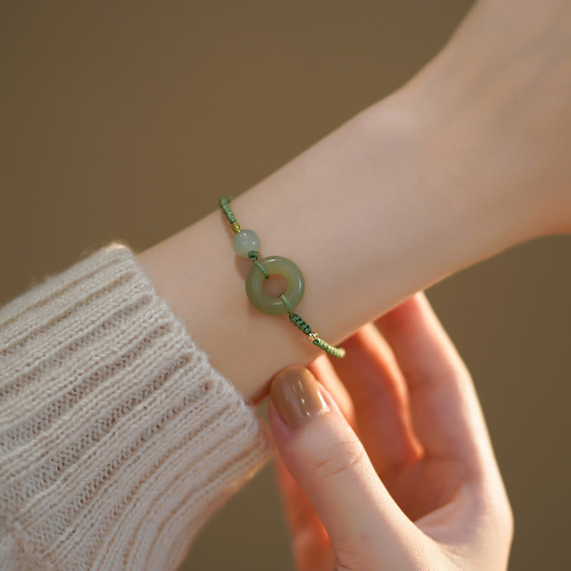 Lotus Jade Peace Buckle Charm Bracelet for Prosperity
