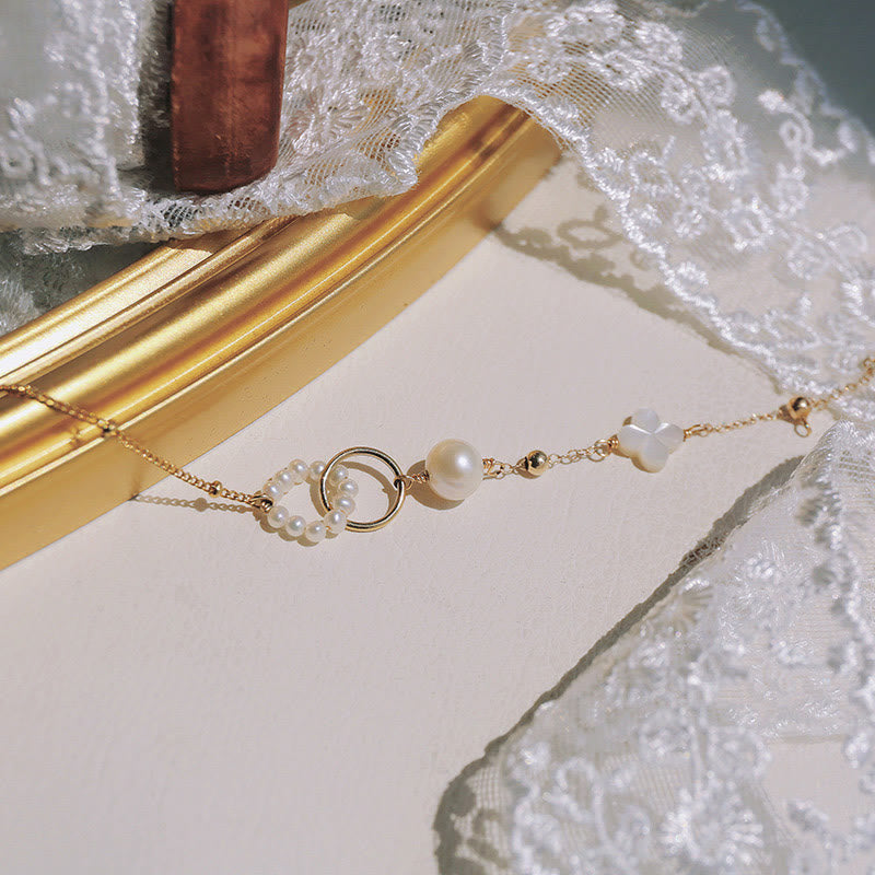 14K Gold Plated Pearl Double Peace Buckle Bracelet