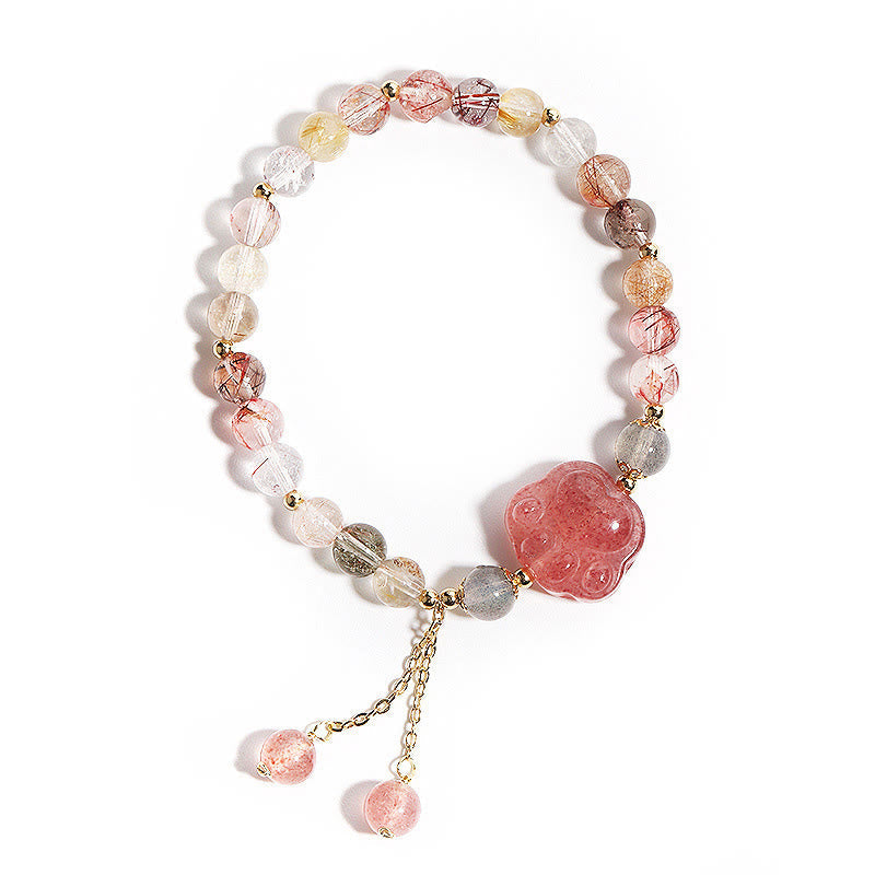 Strawberry Quartz Love Bracelet with Rutilated Quartz & Moonstone
