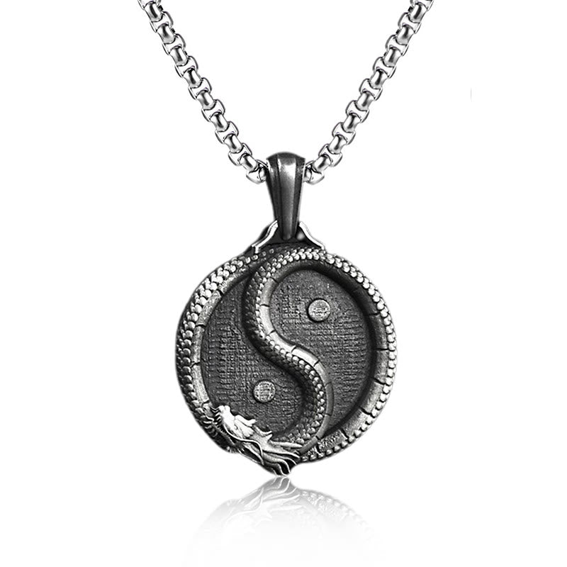 Pure Tin Yin Yang Dragon Necklace Pendant | Luck & Strength