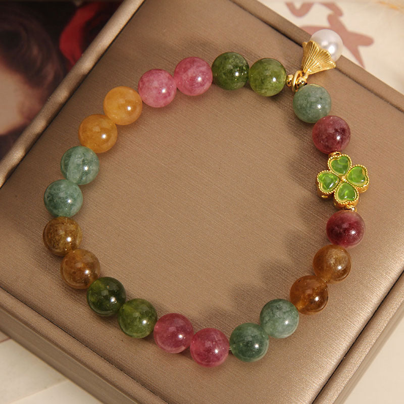 Tourmaline Four Leaf Clover Wisdom Bracelet