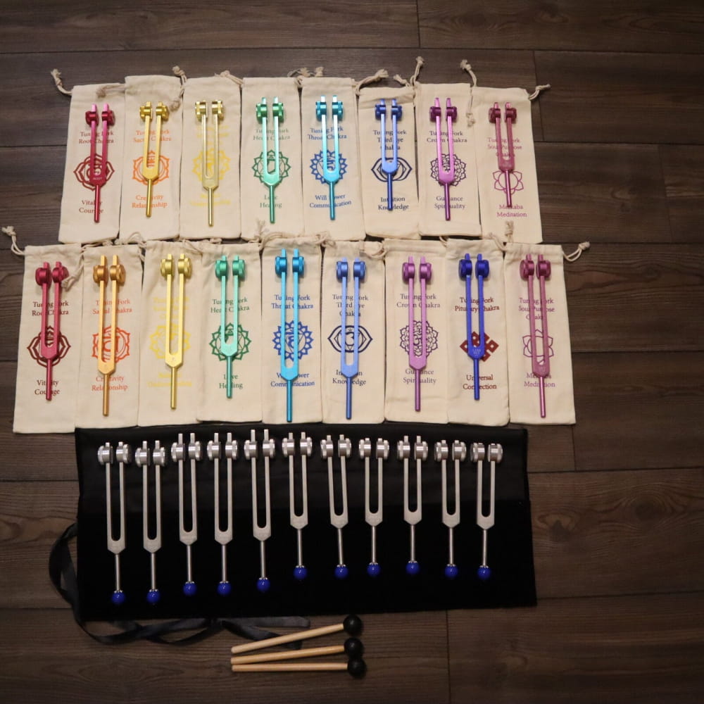 28pc Solfeggio & Planetary Tuning Fork Set for Chakra Healing - On sale