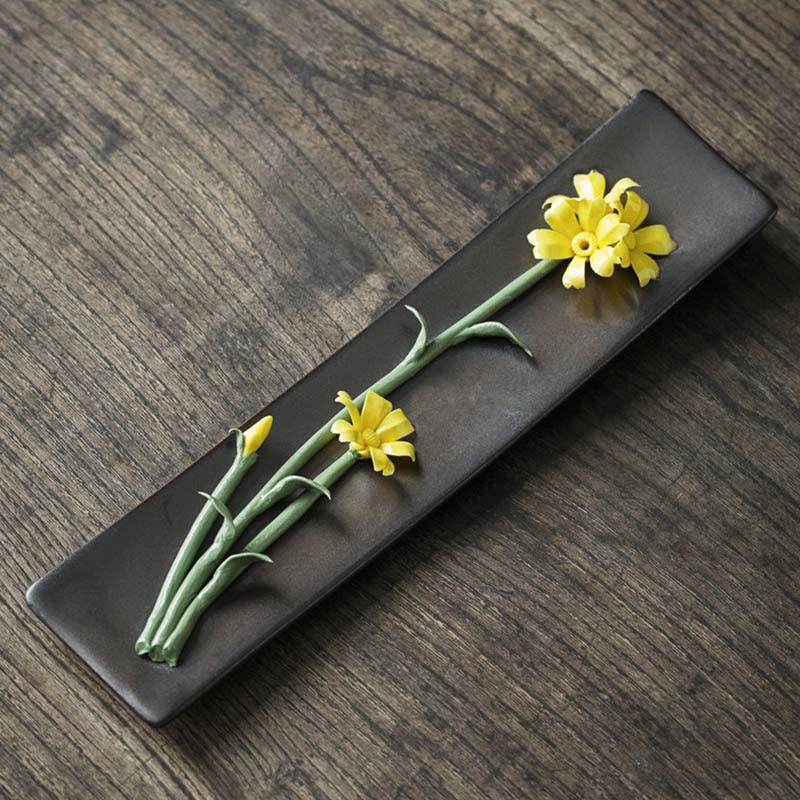 Ceramic Lotus Peony Rose Incense Burner 26cm Spiritual