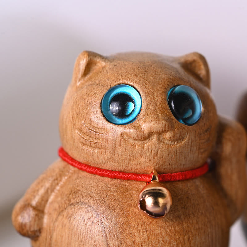 Phoebe Zhennan Wood Mini Lucky Cat Blessing Statue