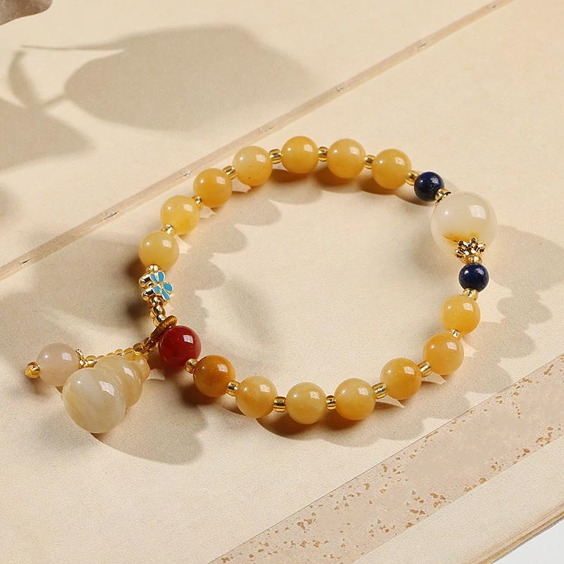 8mm Golden Silk Jade Wealth Luck Bracelet