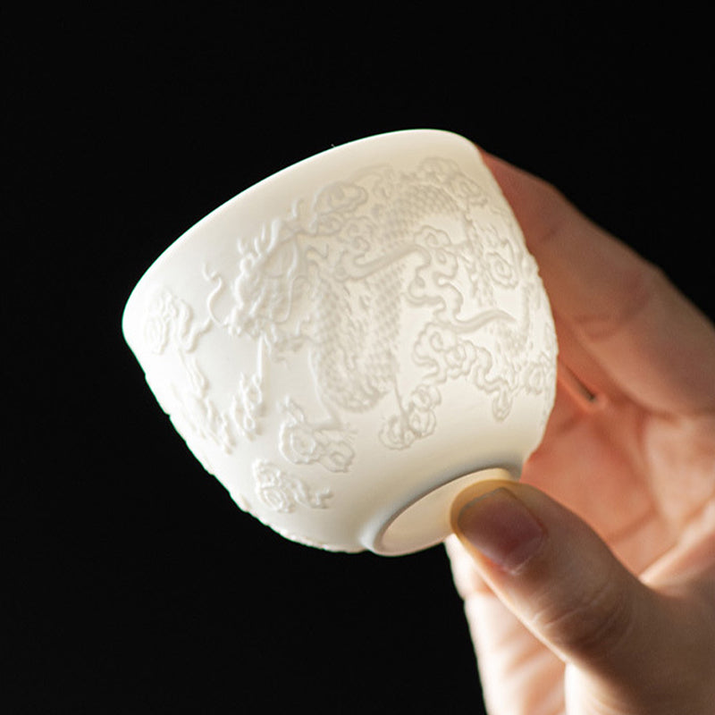 Dragon Phoenix White Porcelain Zen Decor Teacup 115ml