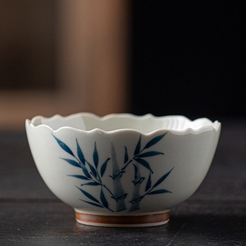 Small Blue Bamboo Leaves Ceramic Teacup for Kung Fu Tea Rituals