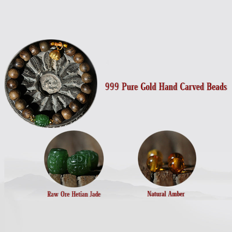 8mm Brunei Agarwood Lotus Peace & Strength Bracelet