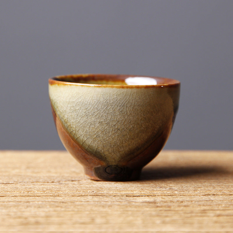 Vintage Brown Beige Kiln Change Ceramic Teacup for Meditation