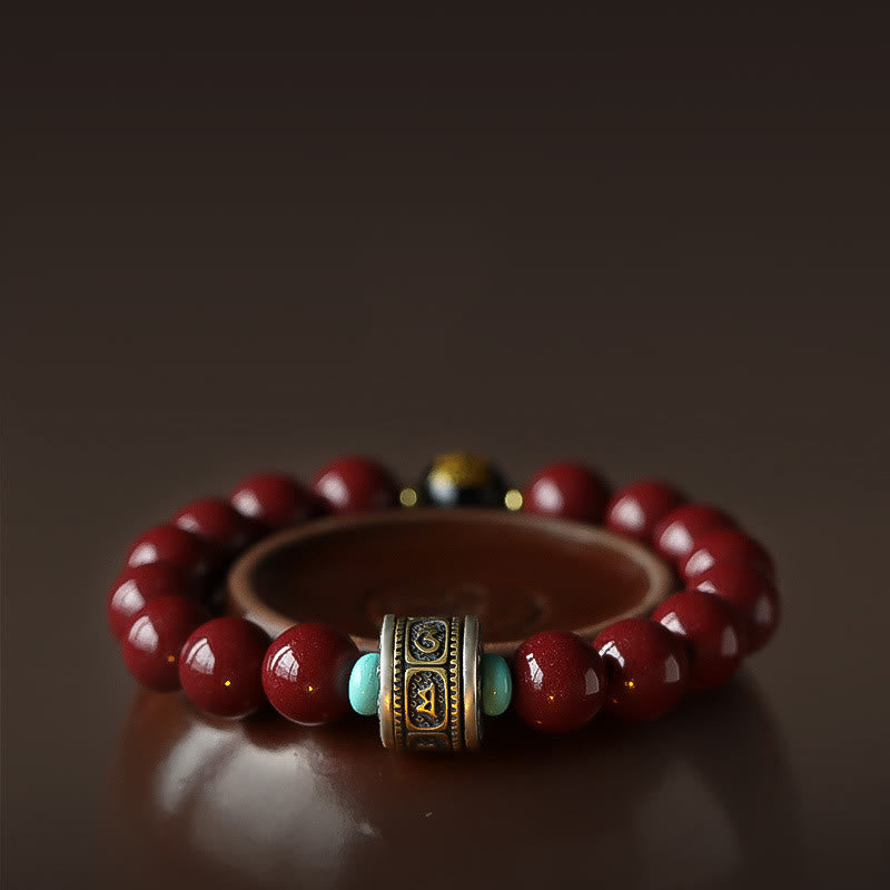 10mm Chinese Zodiac Cinnabar Silver Calm Bracelet