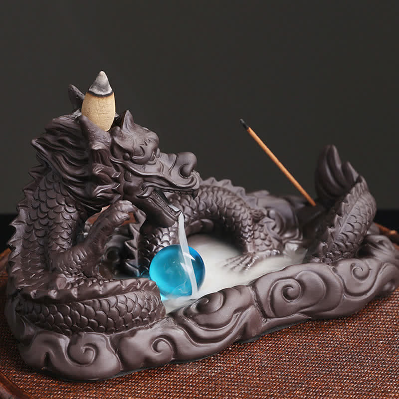 Purple Clay Dragon Incense Burner for Luck & Protection