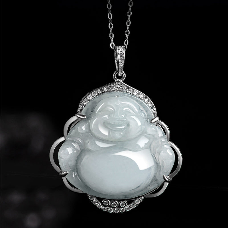 925 Sterling Silver Jade Necklace | Laughing Buddha Abundance