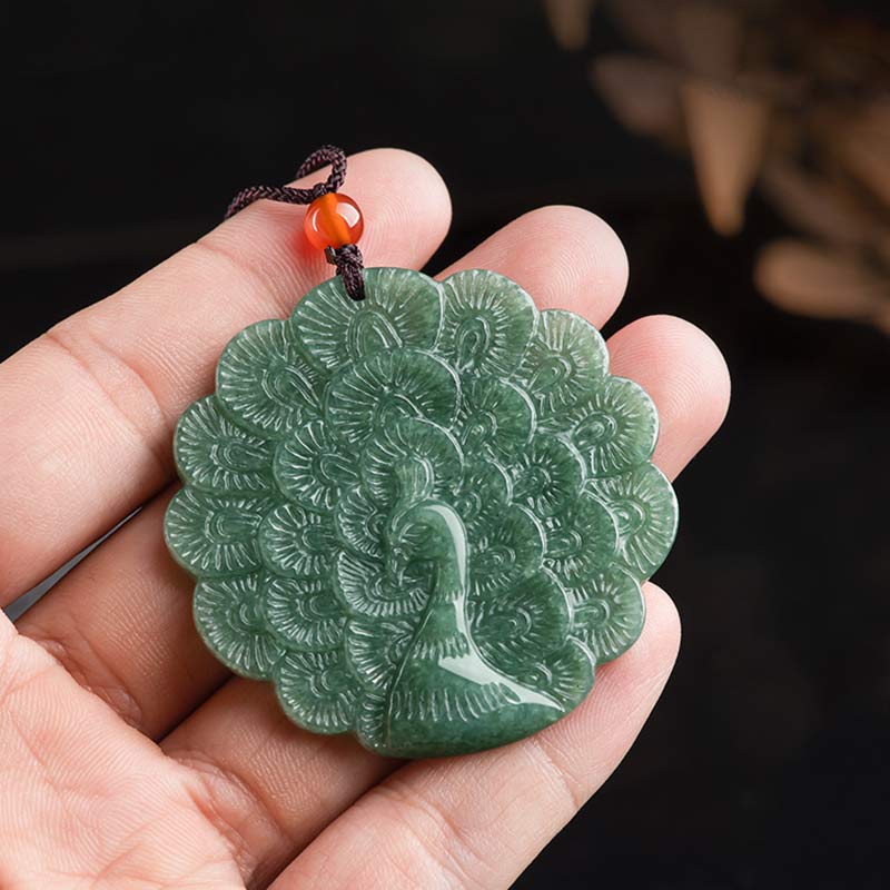 Natural Jade Peacock Luck Prosperity Necklace